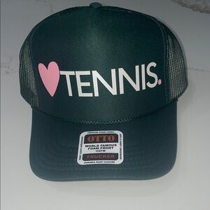 LOVE TENNIS Dark Green Trucker Hat with Pink Heart